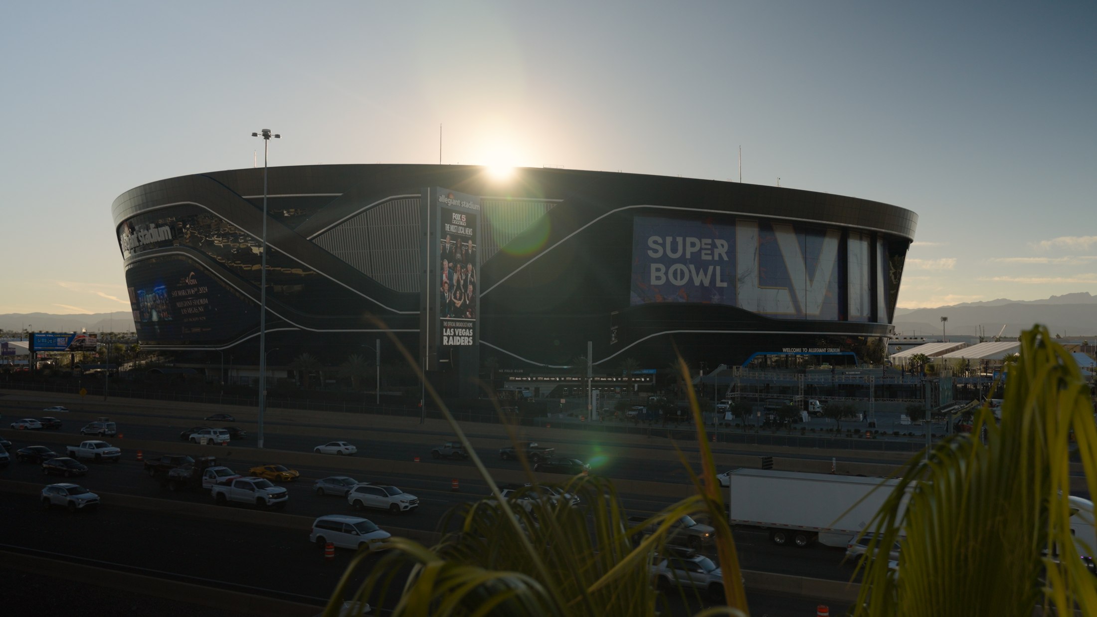 Allegiant Stadium at sunset